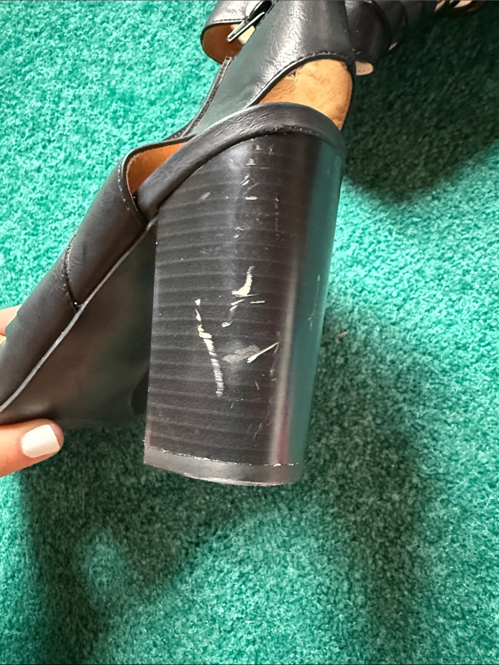 Madden Girl Black Strappy Cutout Peep-Toe Block Heels - Picture 4 of 5